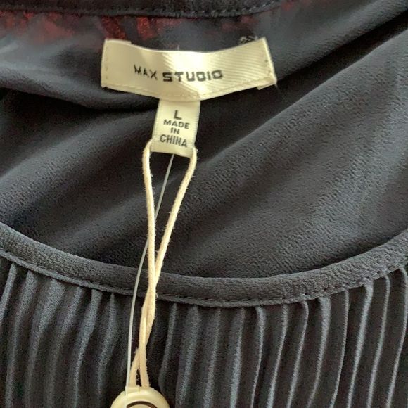 MAX STUDIO Navy Blue Silky 3/4 Sleeve Blouson Blouse - Picture 7 of 10